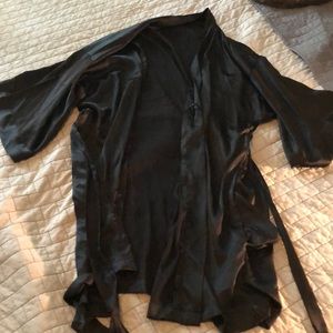 Black satin robe